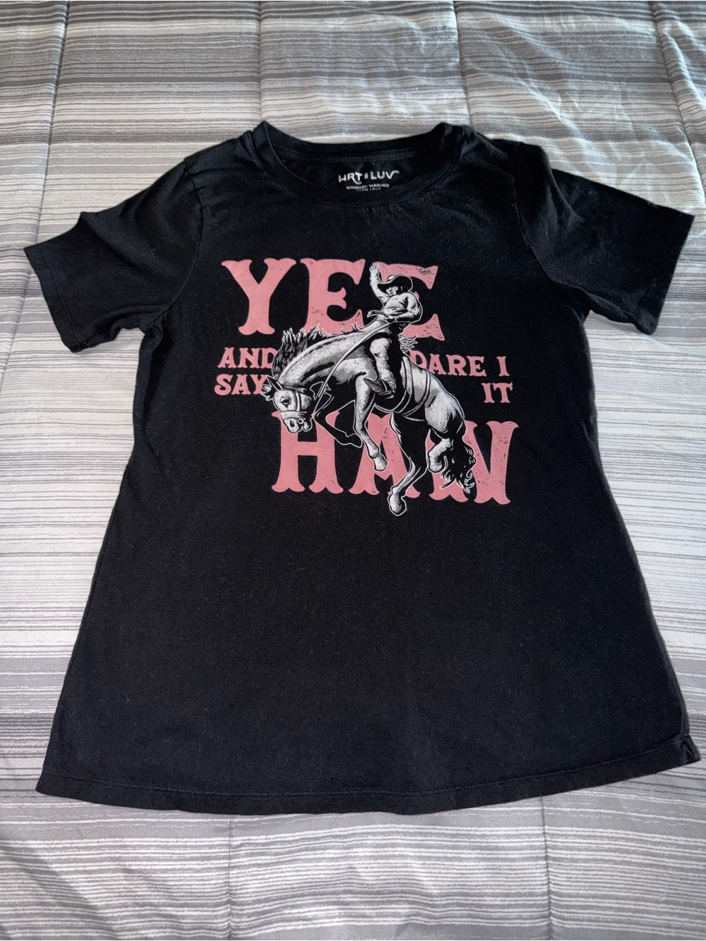 Girls' Black Short Sleeve Tee with Pink Western Graphic